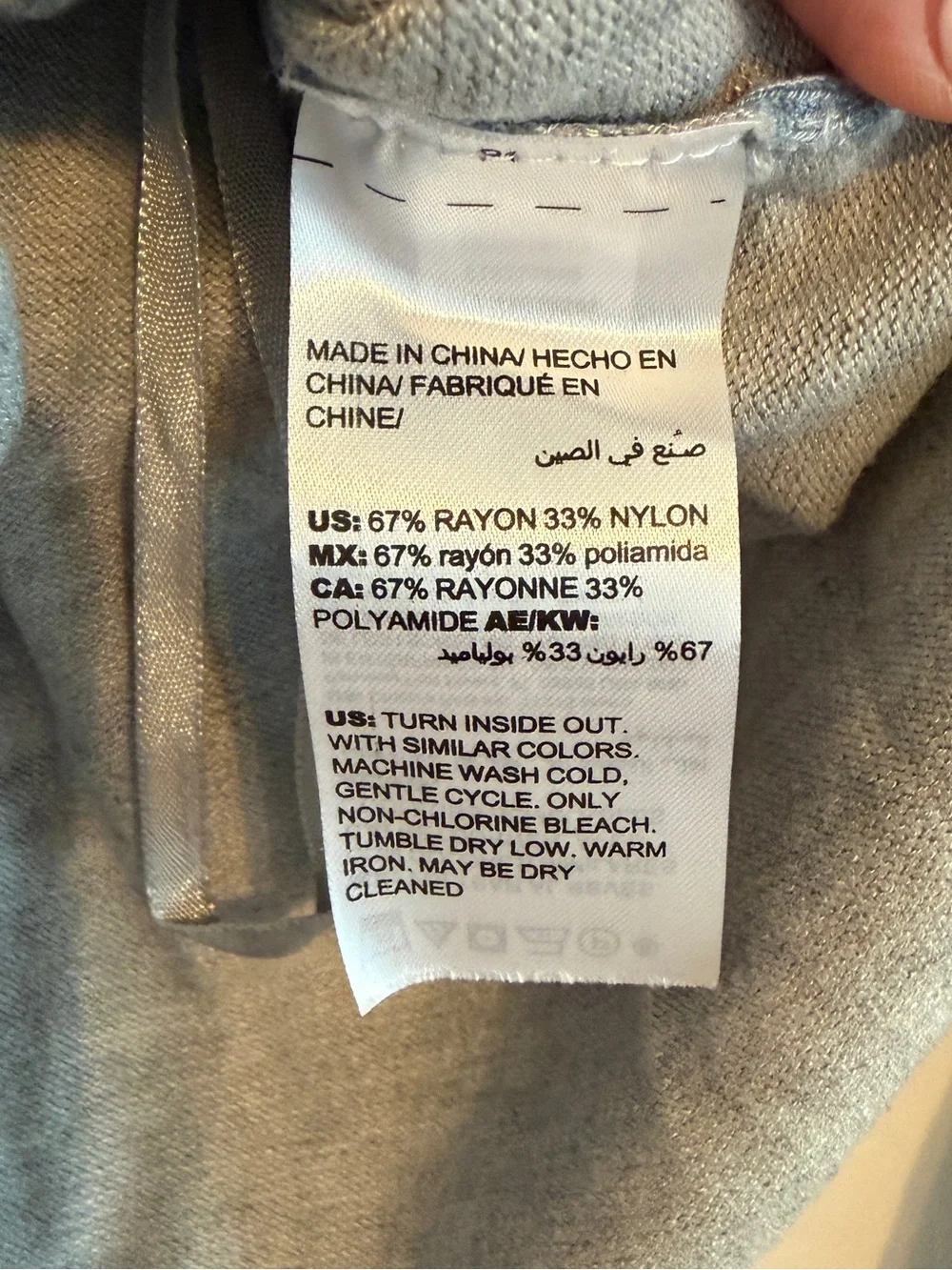 Chico's Gray Top with Blue Scroll Motif — Long Sleeve